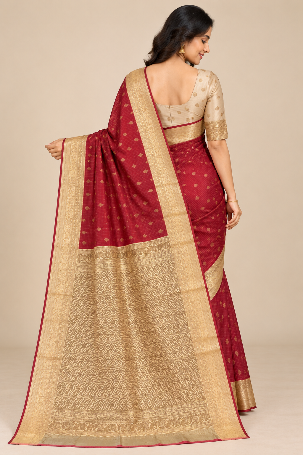 Maroon & Gold Kanchi Silk Saree