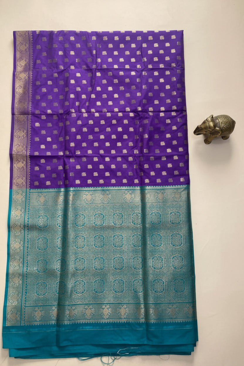 Purple and teal soft silk saree