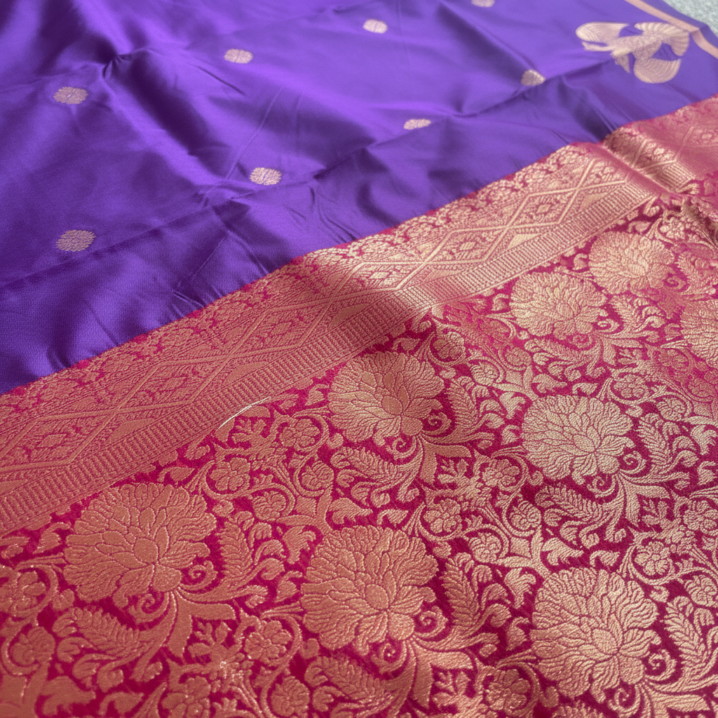 Purple and Pink Silk Saree