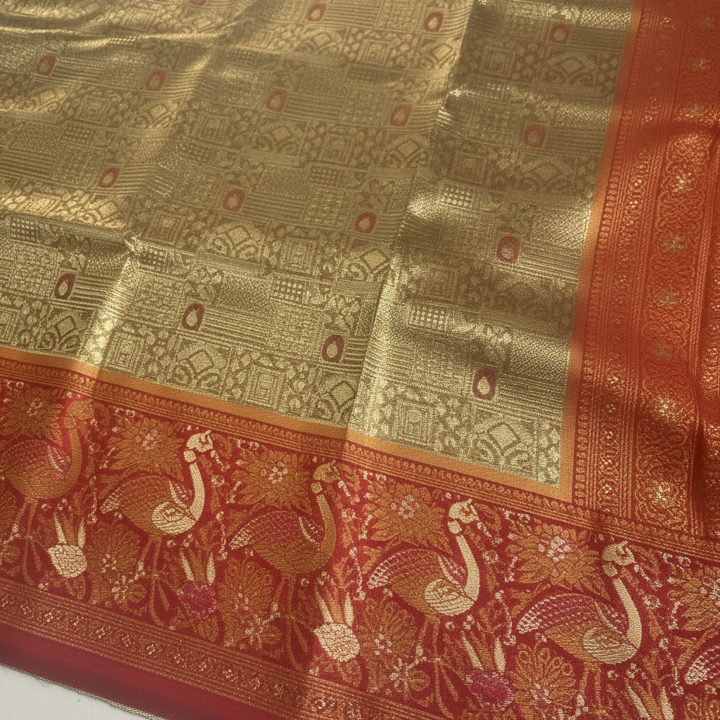 Gold and Red Kanjivaram Saree