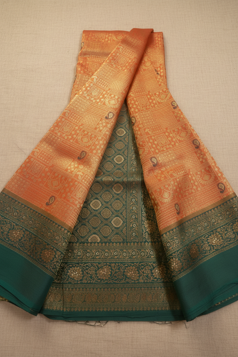 Orange and Green Kanjivaram Saree