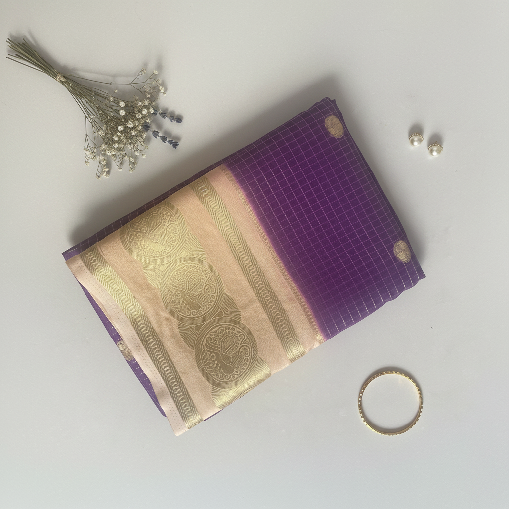 Purple and Beige Crepe Georgette Saree