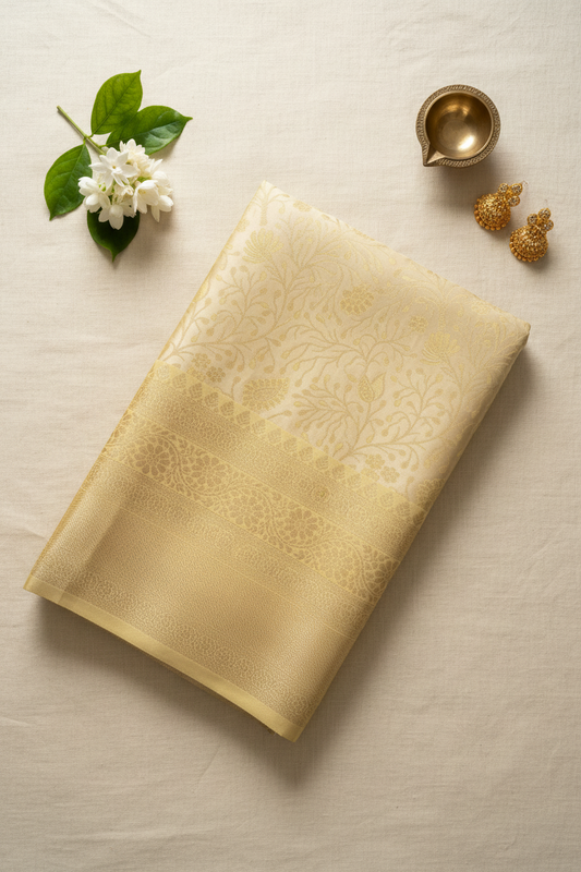 Beige and Gold Kanchi Soft Tissue Silk Saree