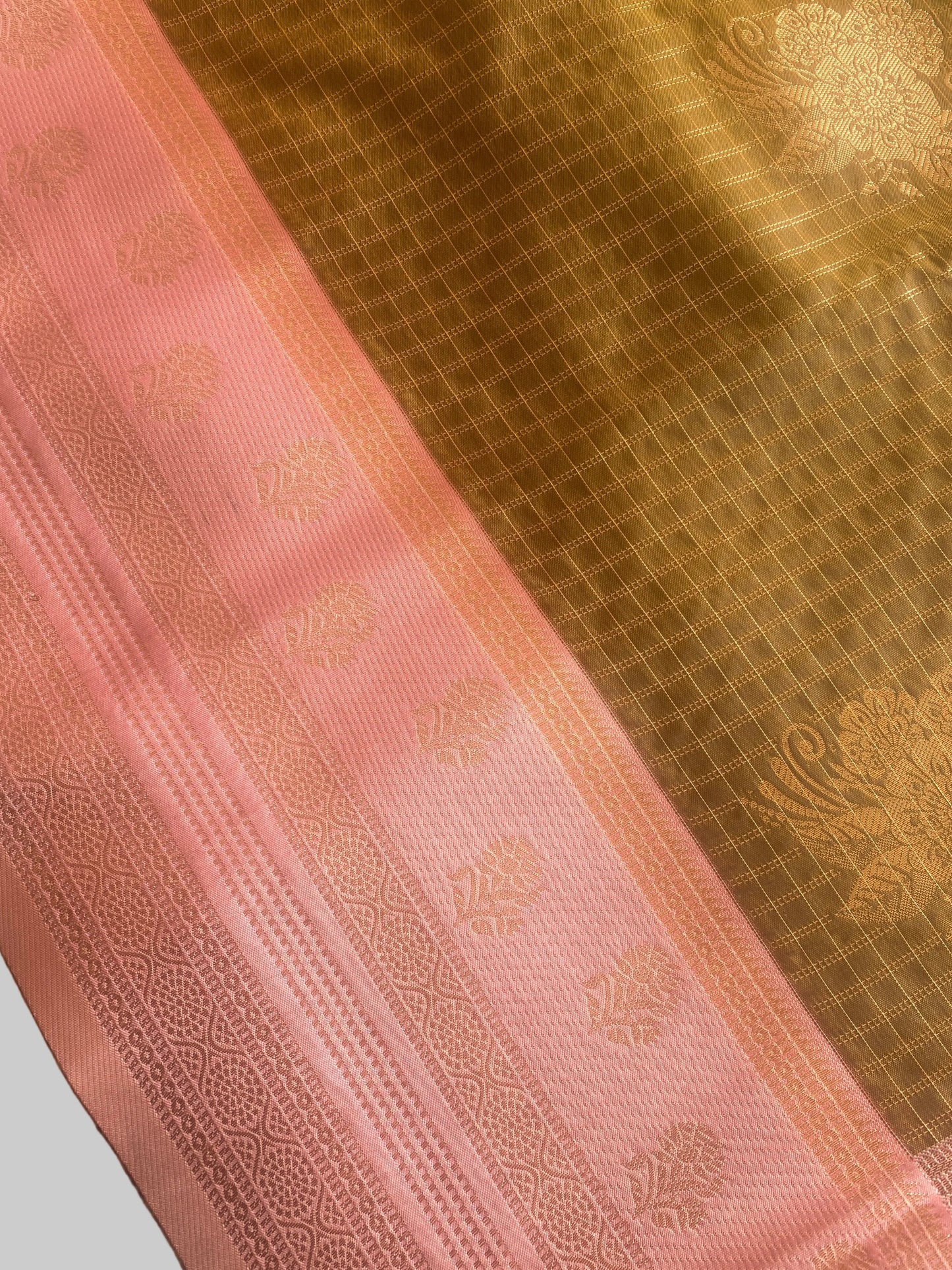 Golden-brown and Pink Semi Silk Saree