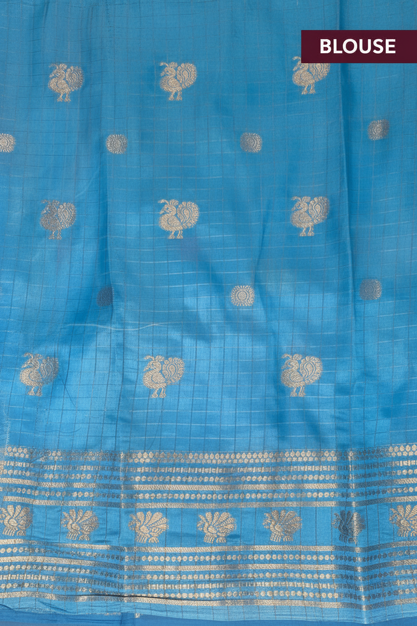 Pink and Blue Tussar Silk Saree