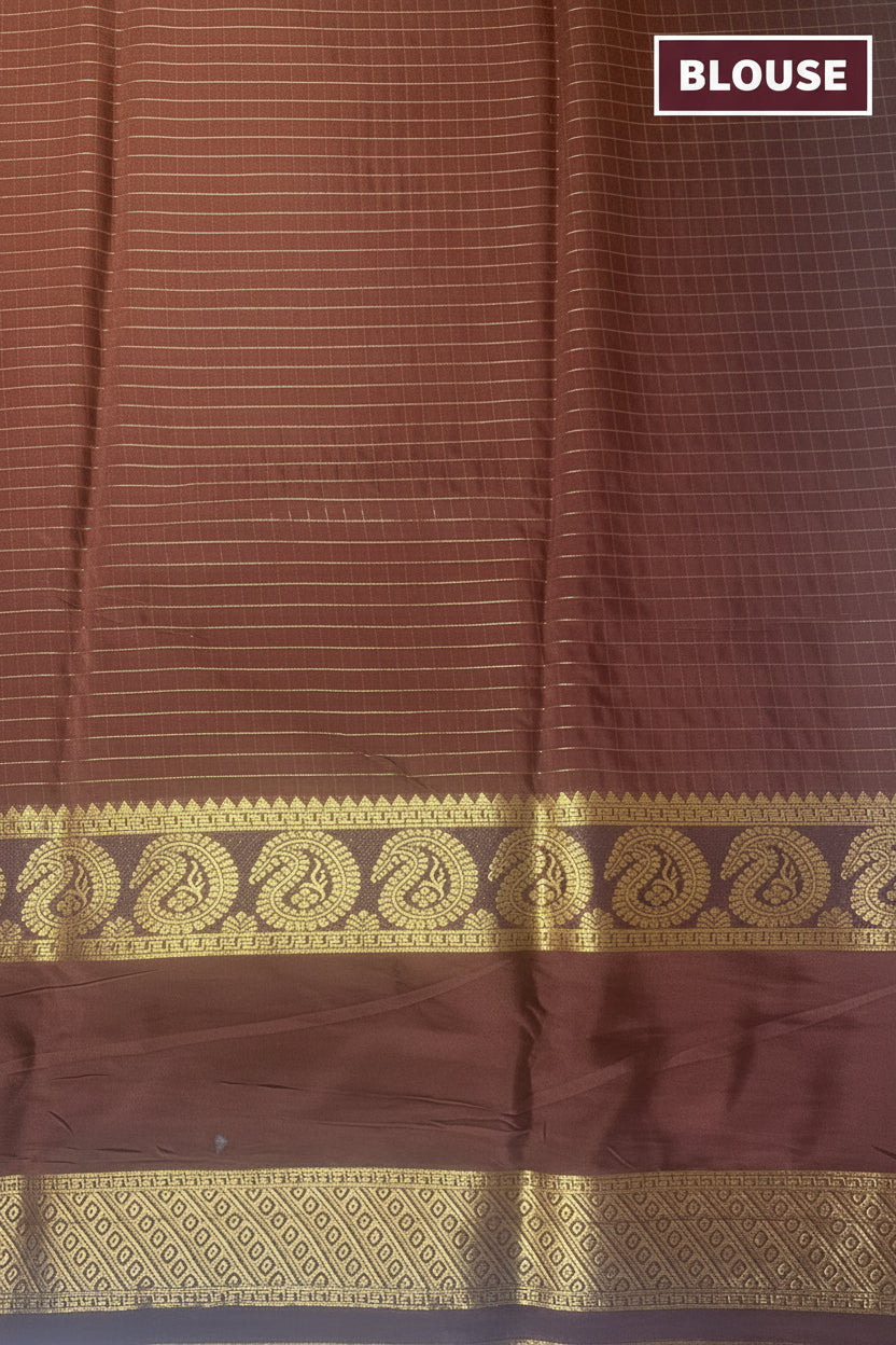 Peach-Orange and Brown Mysore Silk Saree