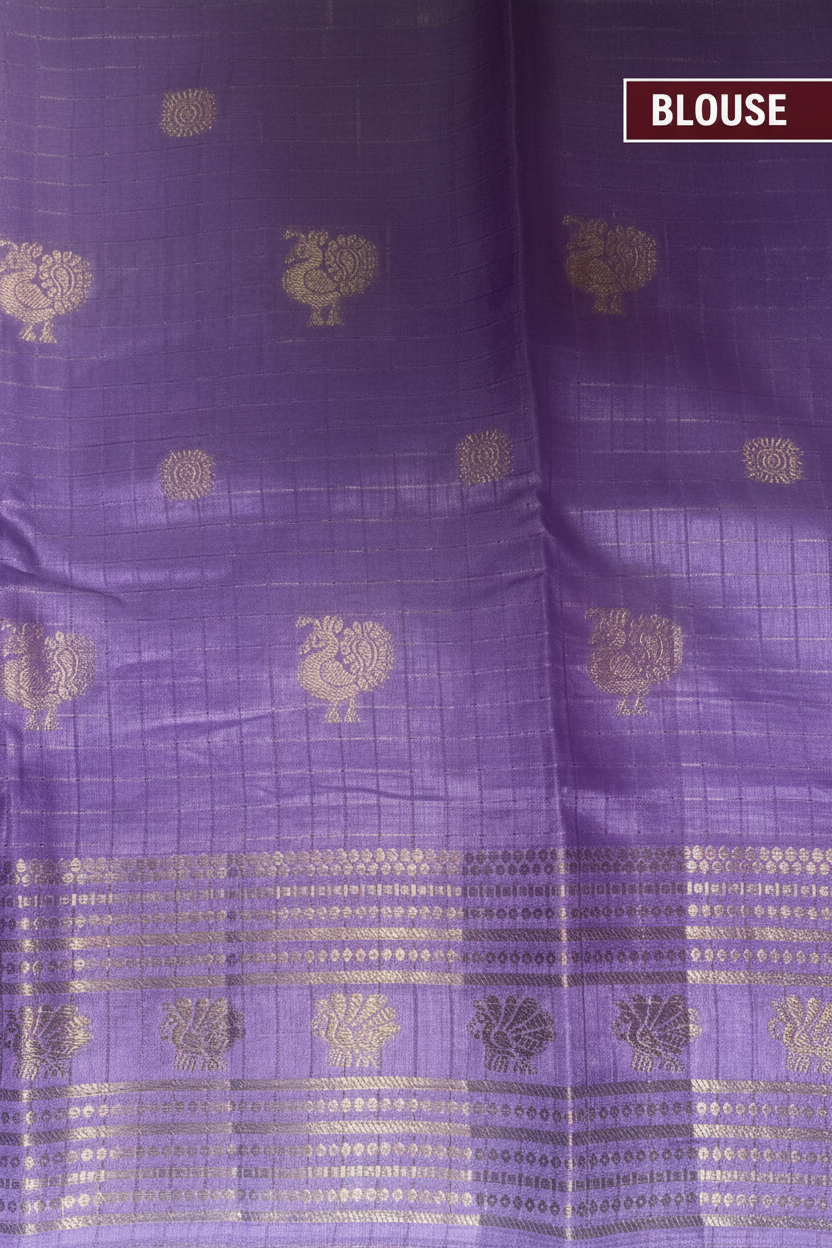 Yellow and Lavender Tussar Silk Saree