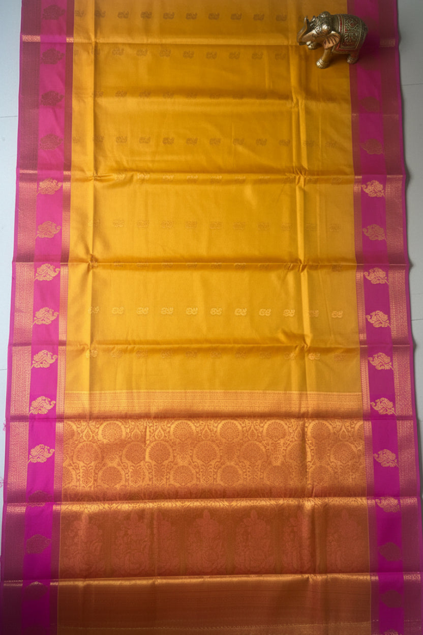 Yellow and Pink Soft Silk Saree