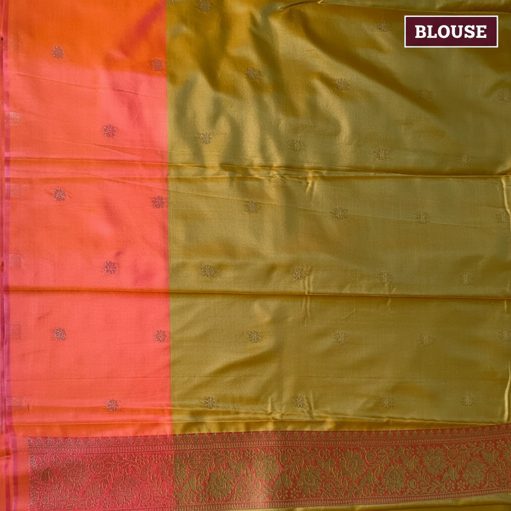 Mustard Gold & Orange Silk Saree