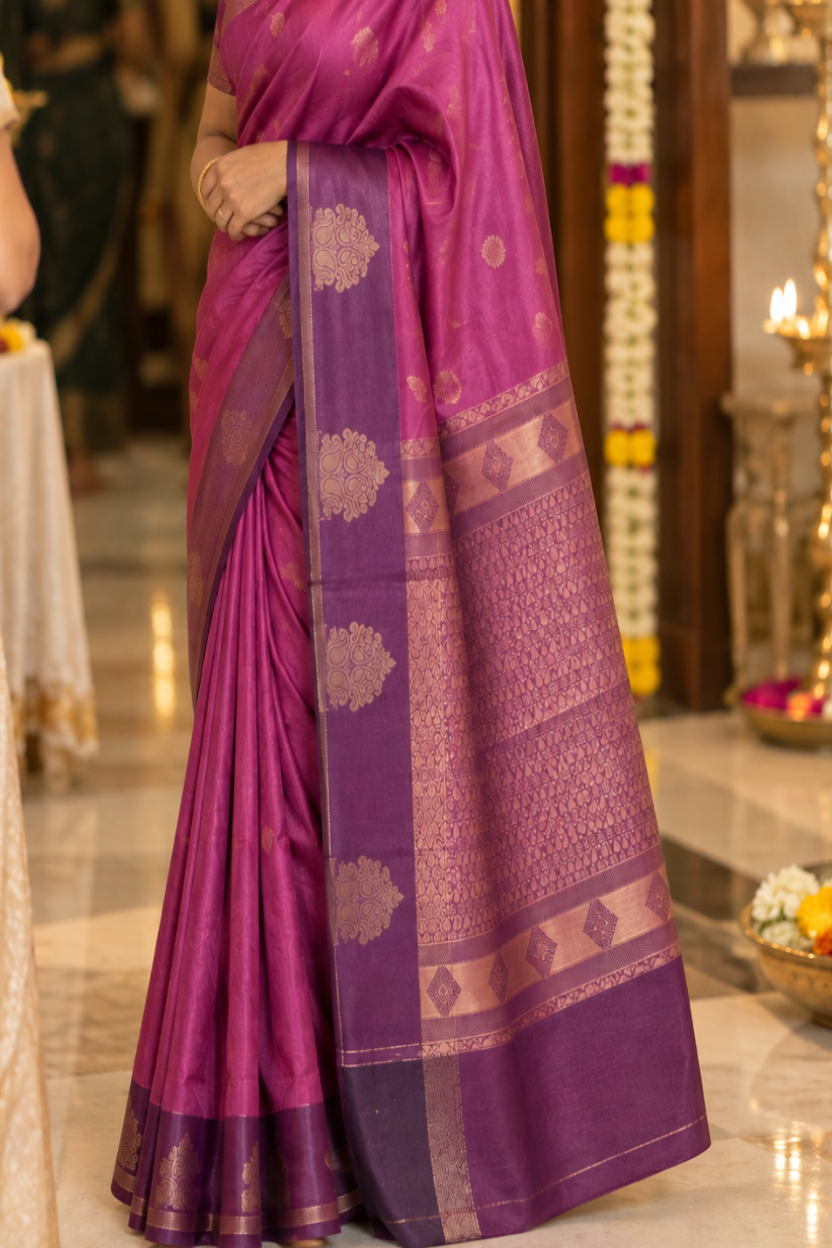 Magenta & Purple Silk Saree
