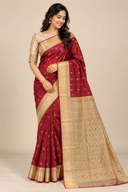 Maroon & Gold Kanchi Silk Saree