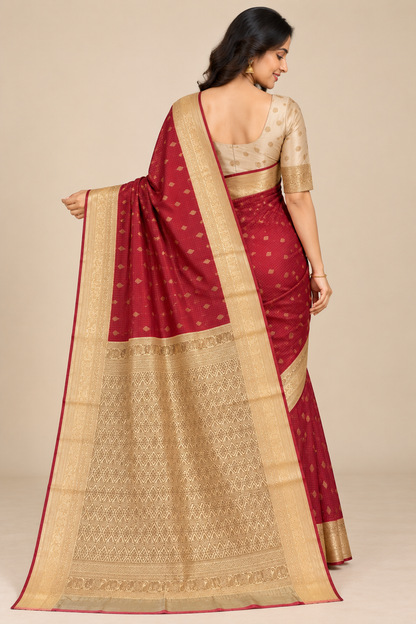 Maroon & Gold Kanchi Silk Saree