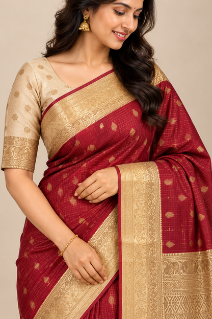 Maroon & Gold Kanchi Silk Saree