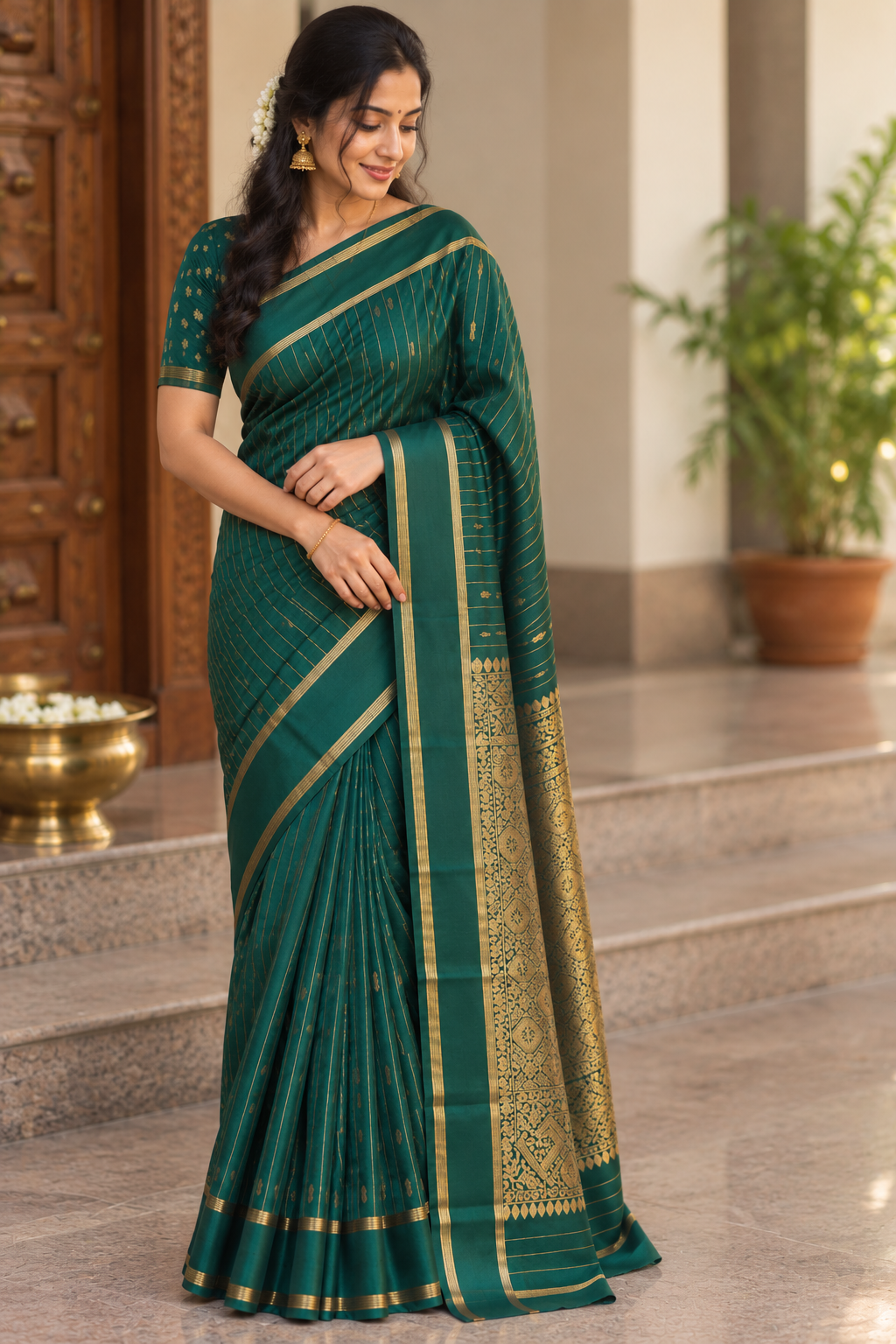 Teal Green Gajji Silk Saree