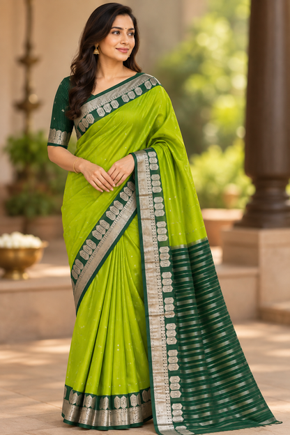 Green Crepe Silk Saree