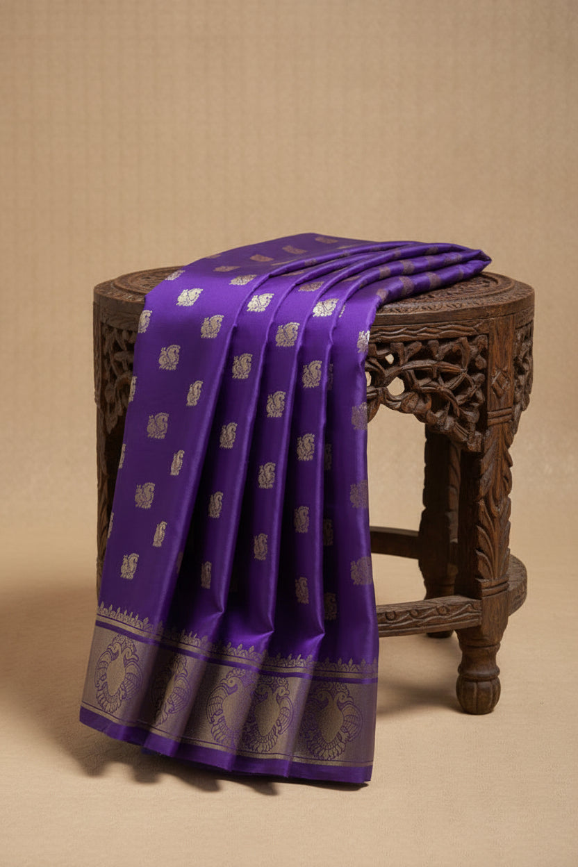 Purple and teal soft silk saree