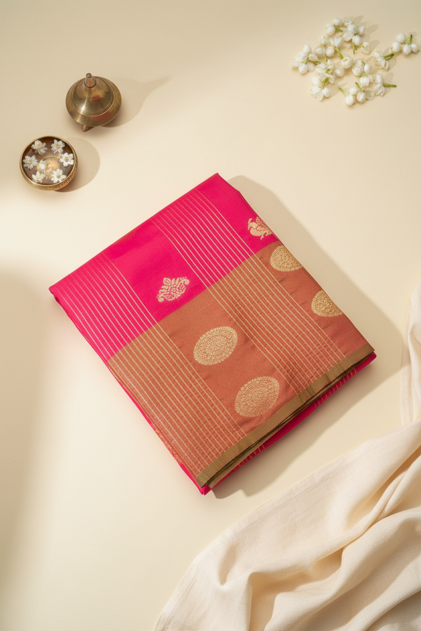 Pink and Gold Silk Saree