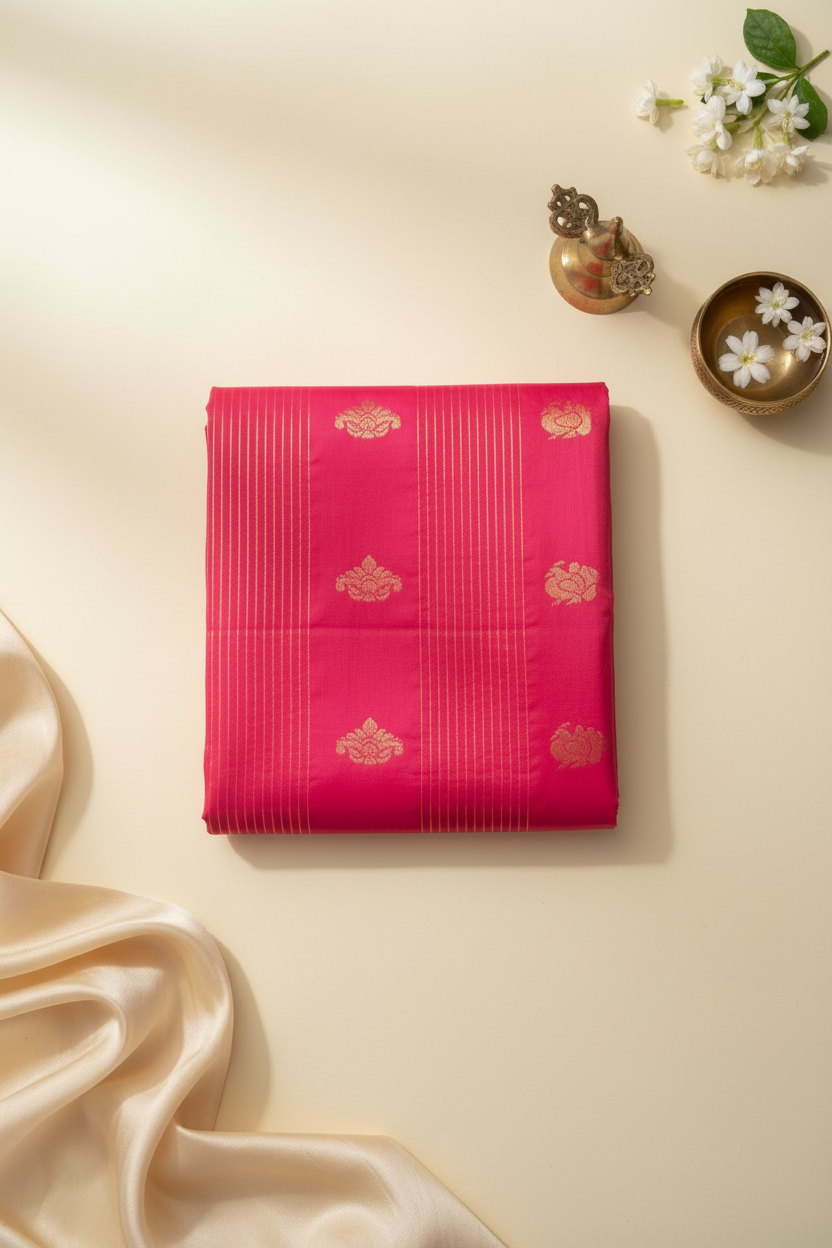 Pink and Gold Silk Saree