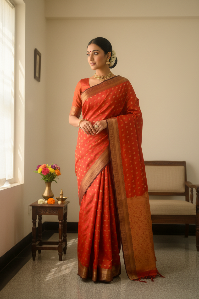 Red Zari Soft Silk Saree