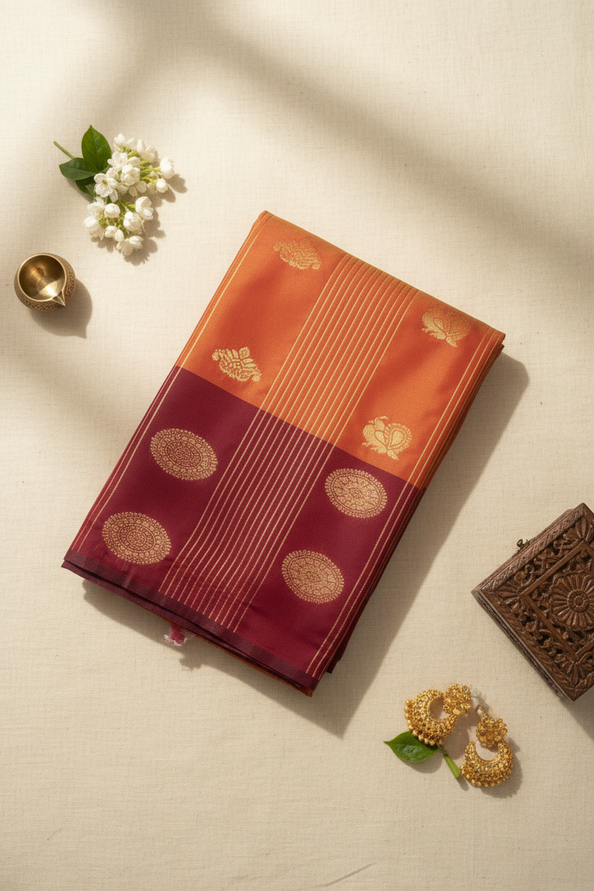 Gold and Brown Silk Saree