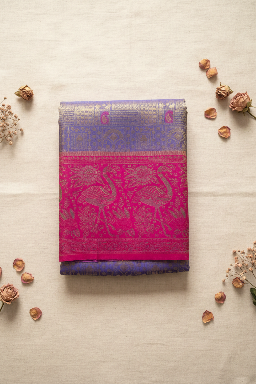 Purple and Pink Kanjivaram Saree