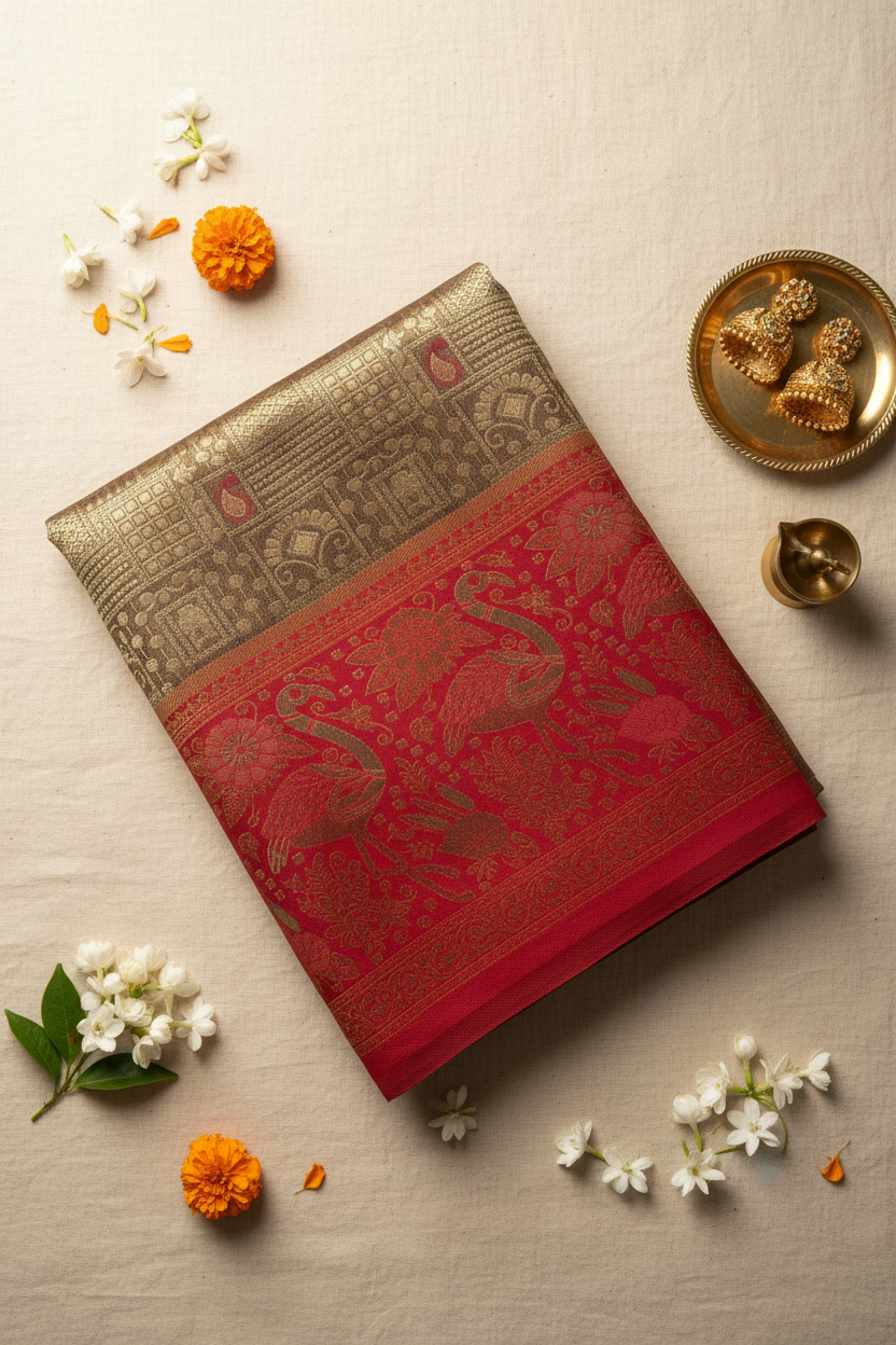 Gold and Red Kanjivaram Saree