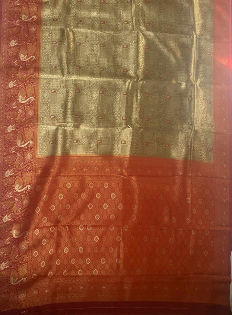 Gold and Red Kanjivaram Saree