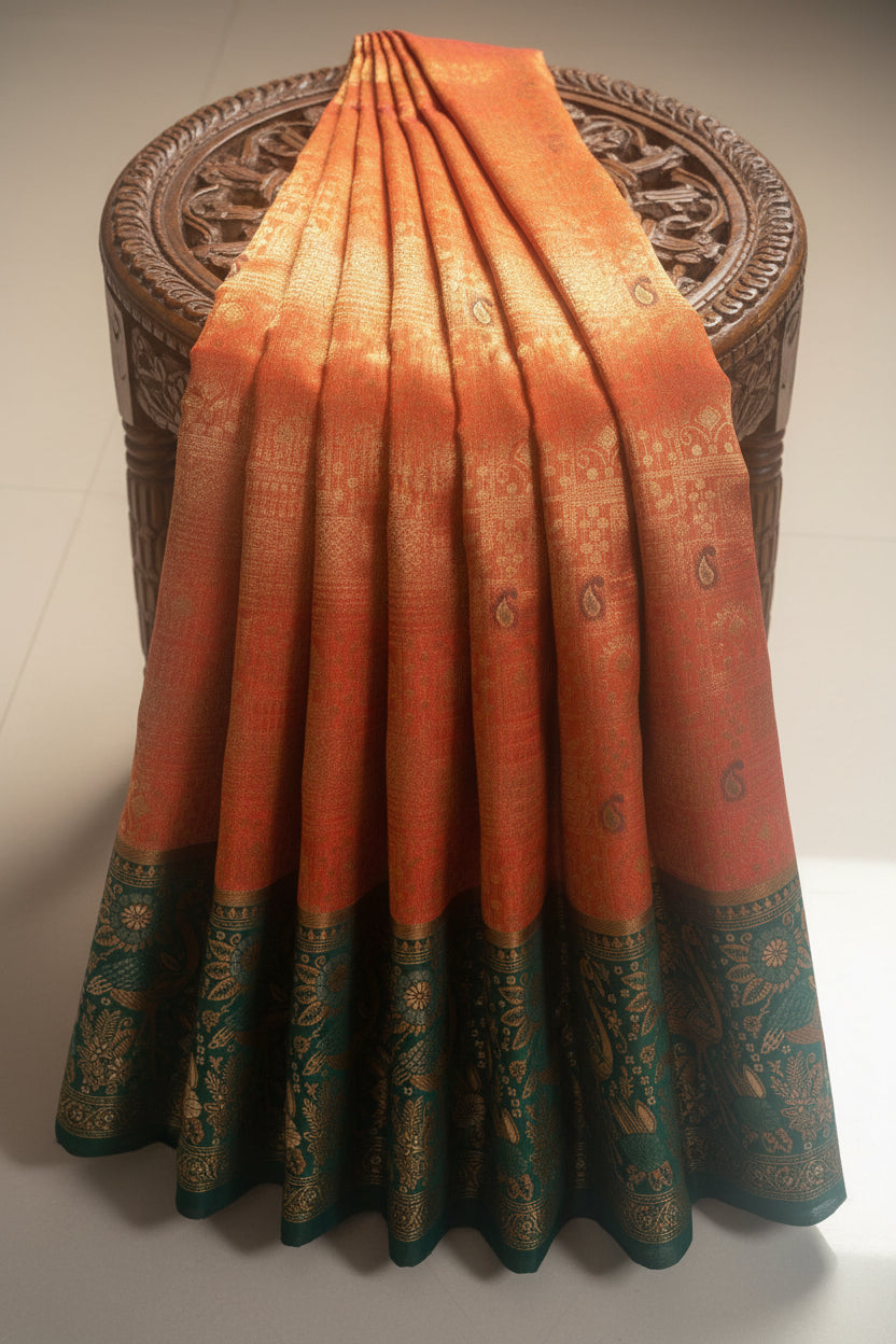 Orange and Green Kanjivaram Saree