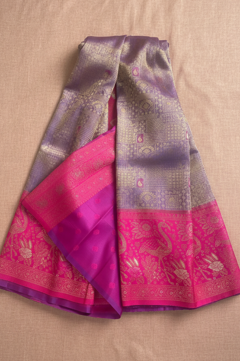 Purple and Pink Kanjivaram Saree
