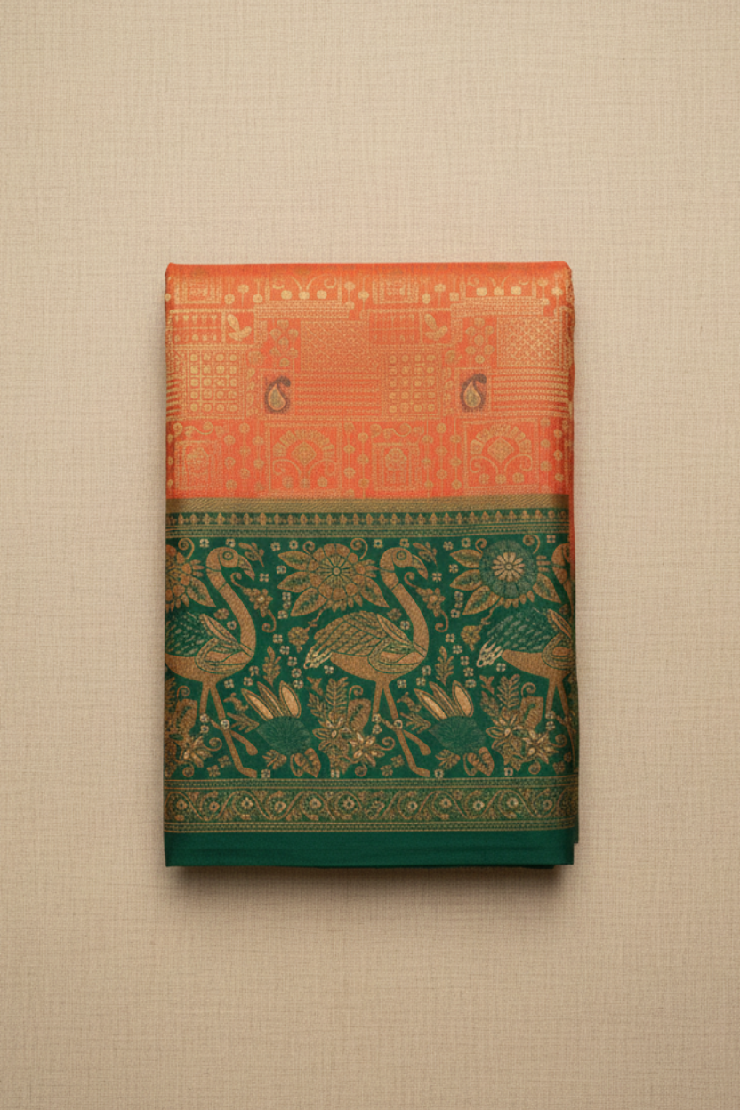 Orange and Green Kanjivaram Saree