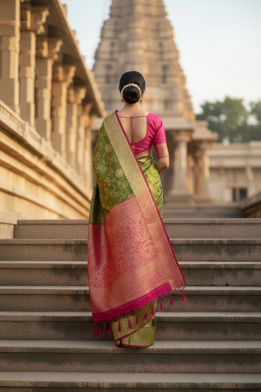 Green and Pink Soft Silk Saree