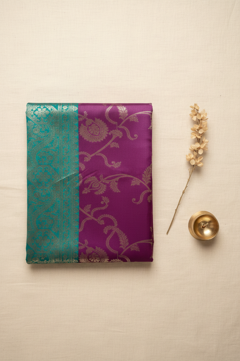 Purple and Teal Soft Silk Saree