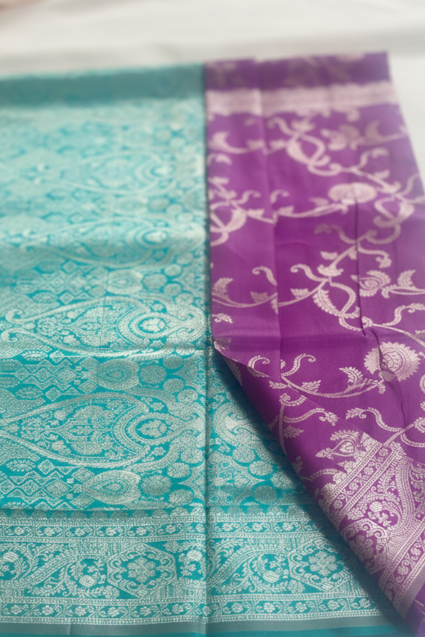 Purple and Teal Soft Silk Saree
