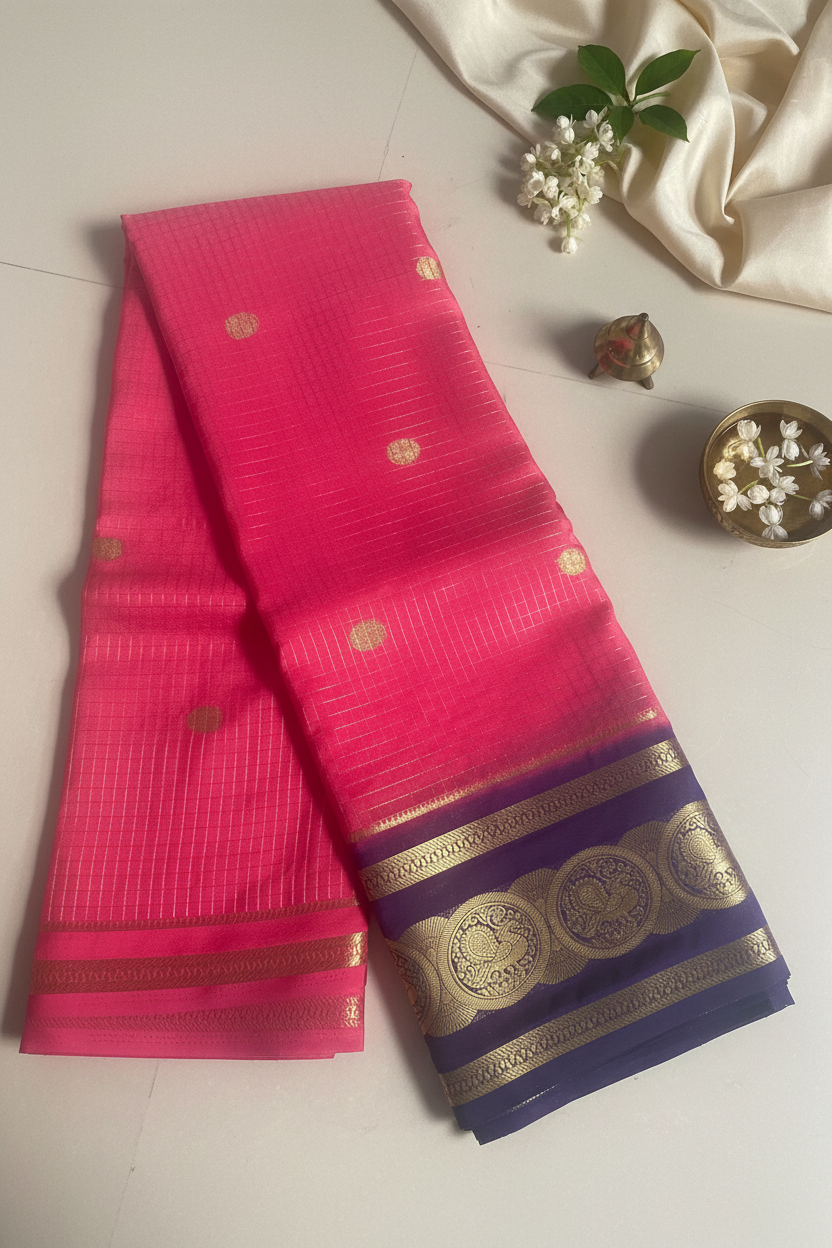 Pink and Purple Crepe Georgette Saree