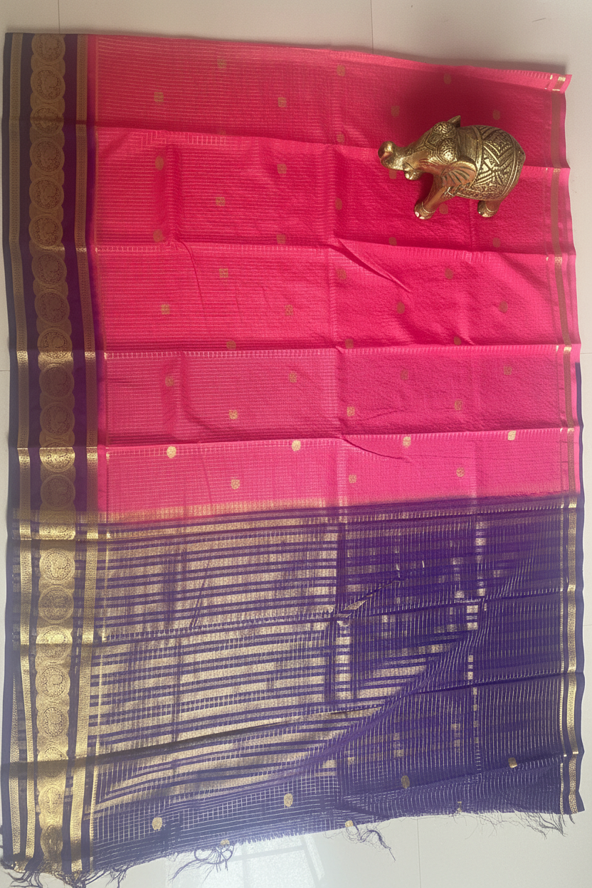 Pink and Purple Crepe Georgette Saree