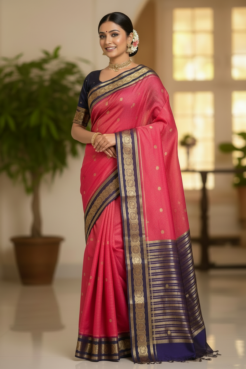 Pink and Purple Crepe Georgette Saree