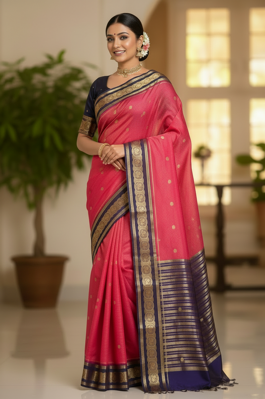 Pink and Purple Crepe Georgette Saree