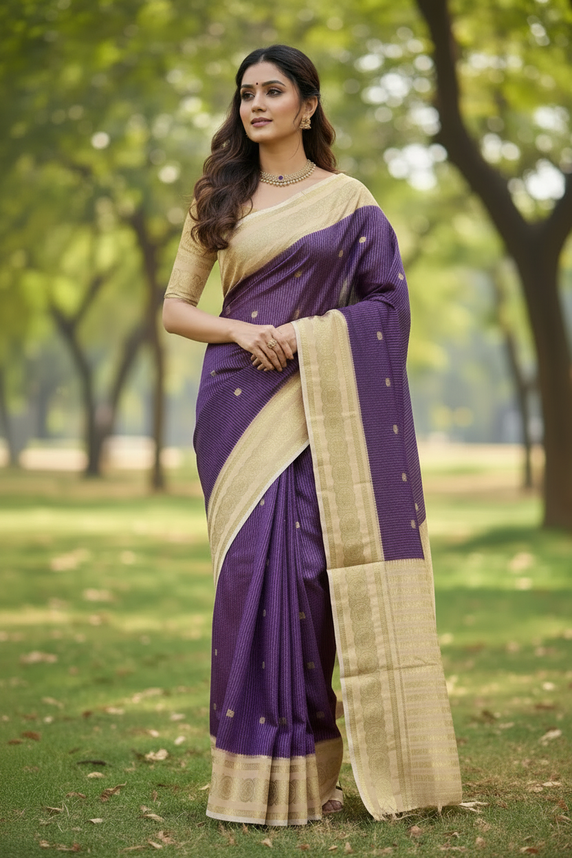 Purple and Beige Crepe Georgette Saree