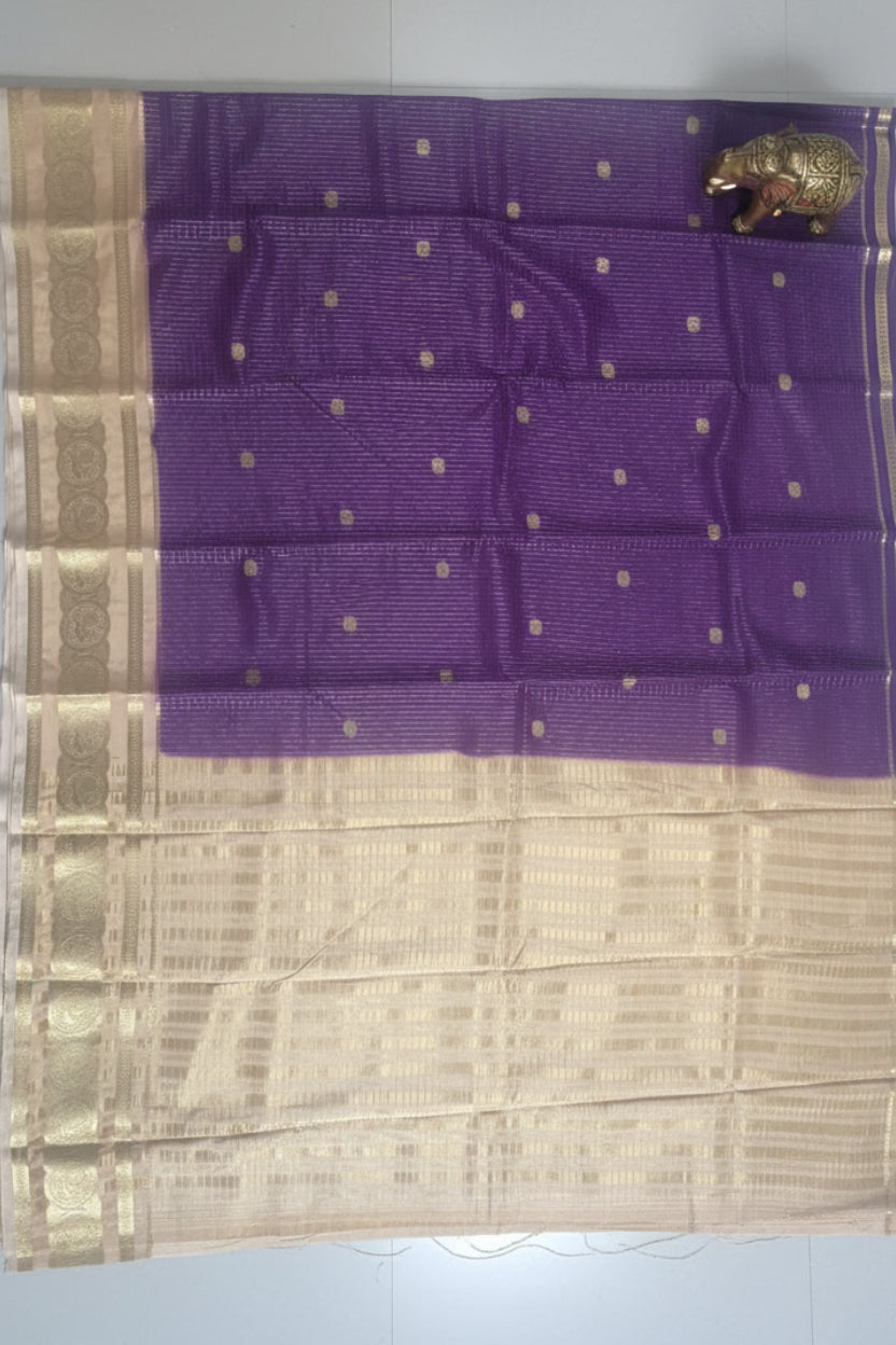 Purple and Beige Crepe Georgette Saree