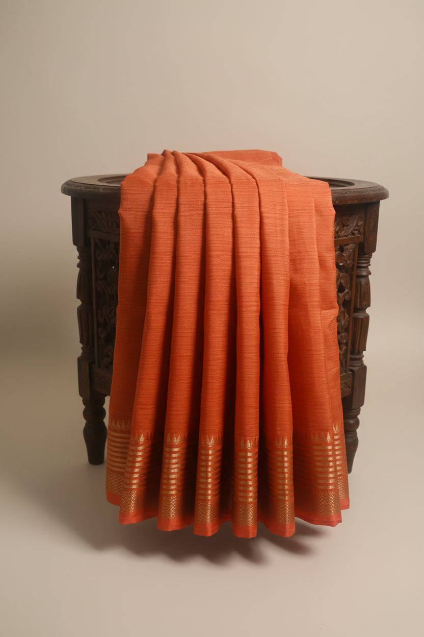 Orange Tussar Silk Saree