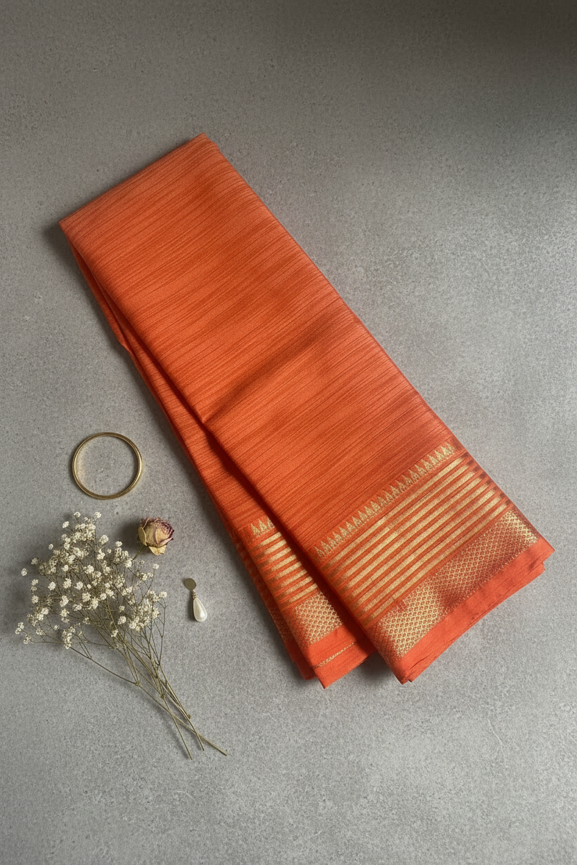 Orange Tussar Silk Saree