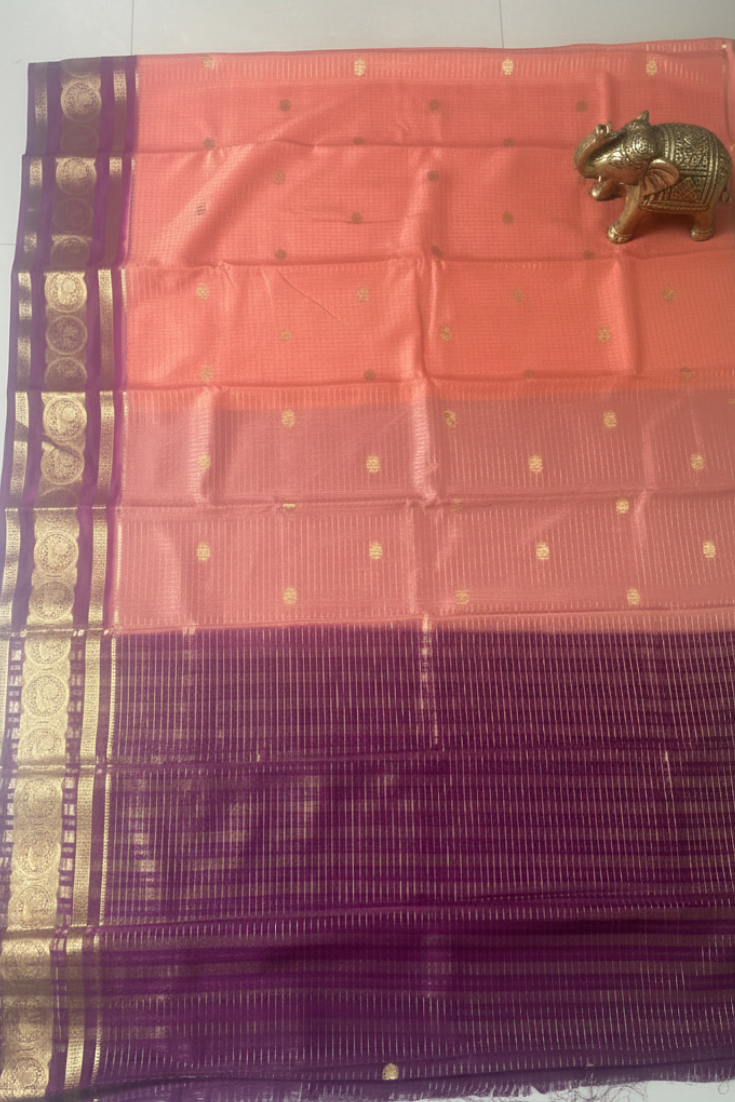 Peach and Purple Crepe Georgette Saree