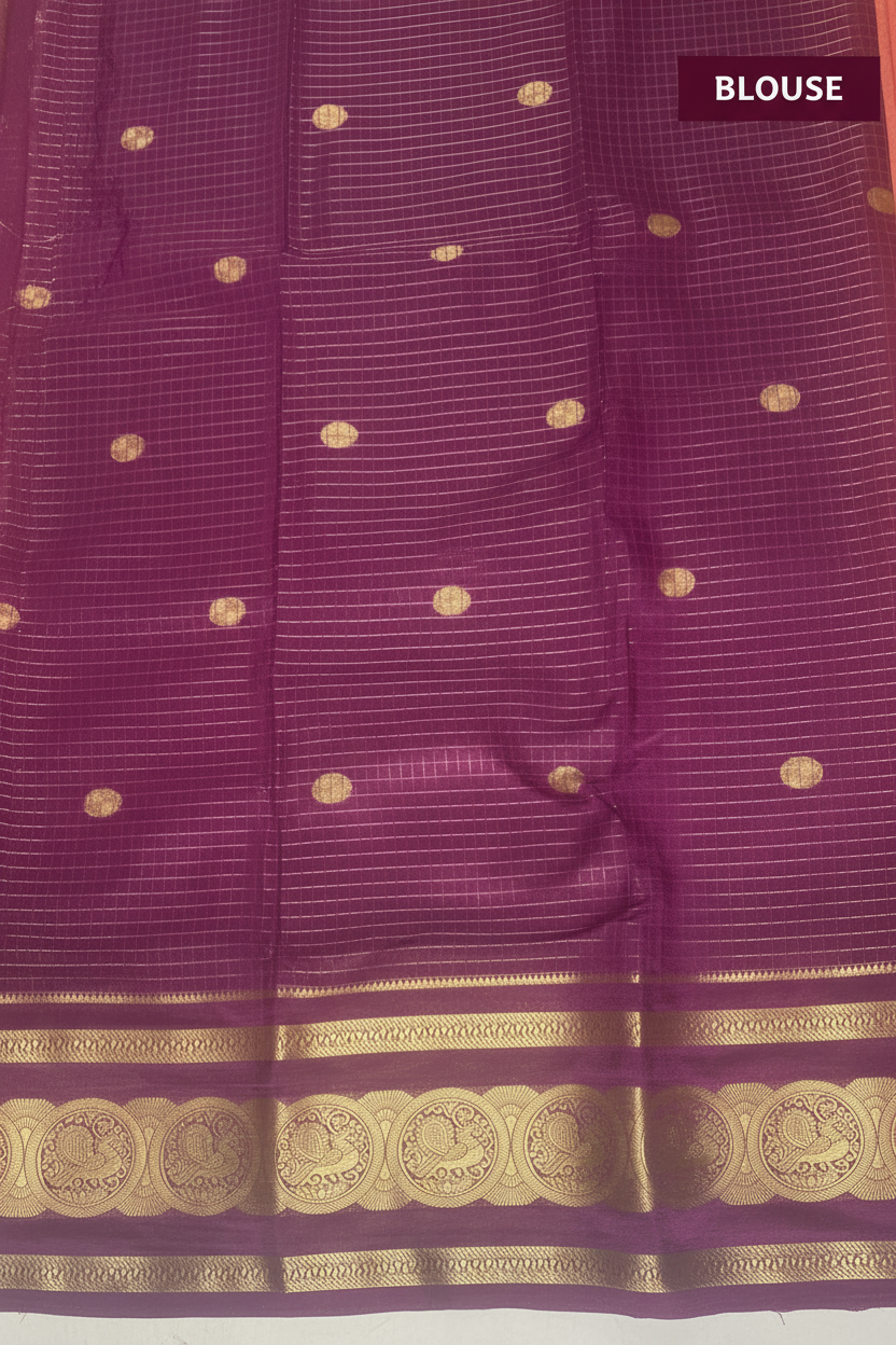 Peach and Purple Crepe Georgette Saree