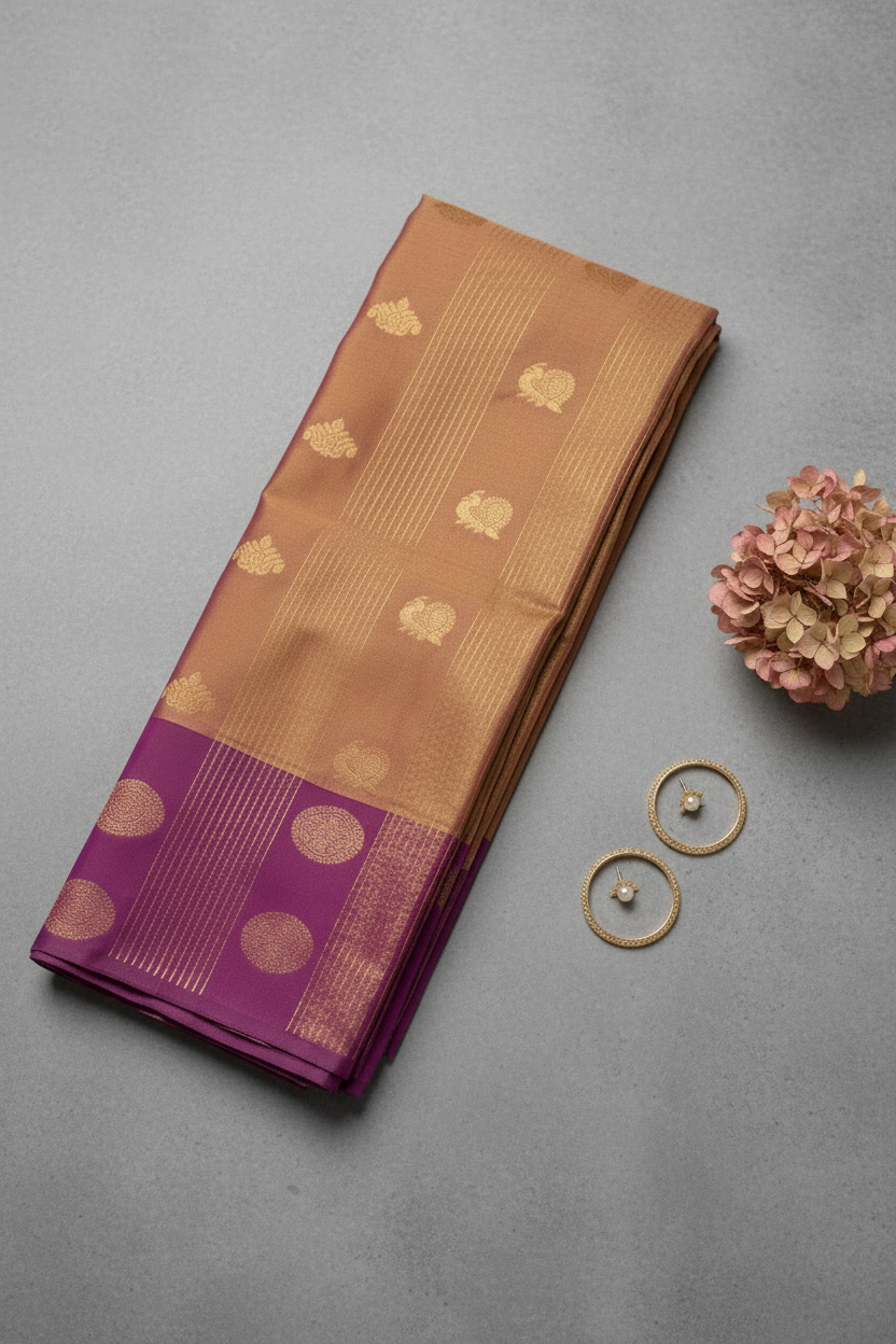 Gold and Purple Silk Saree