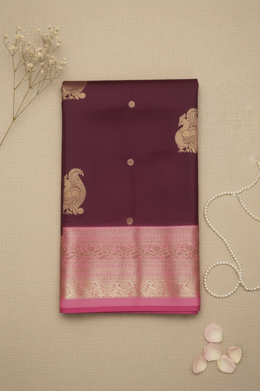 Maroon and Pink soft silk saree