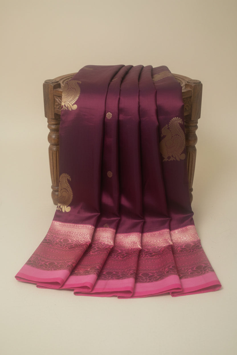 Maroon and Pink soft silk saree