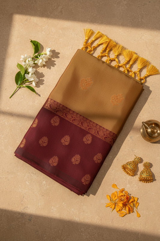 Gold and Maroon Soft Silk Saree
