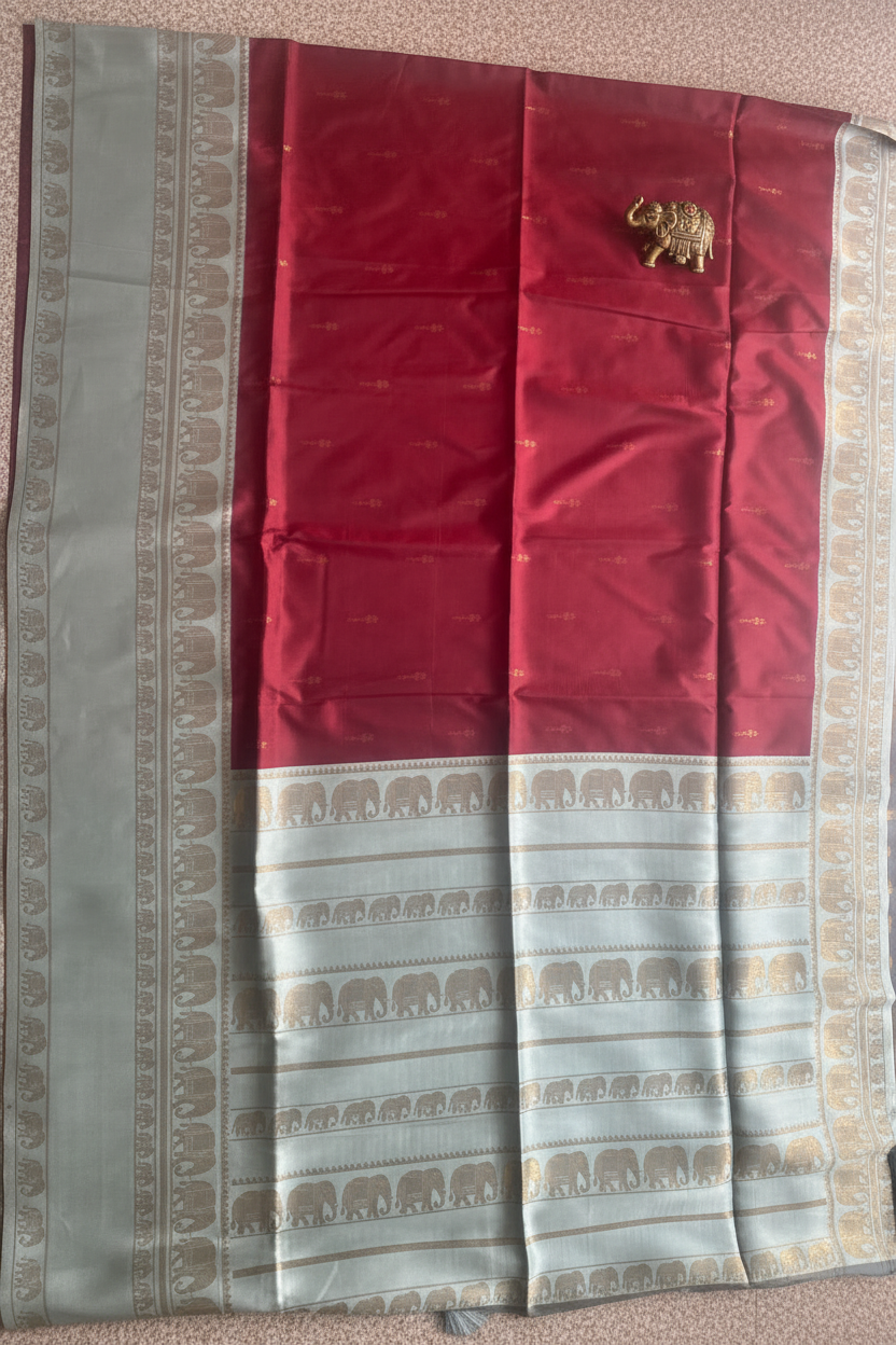 Maroon and Aqua Blue Soft Silk Saree