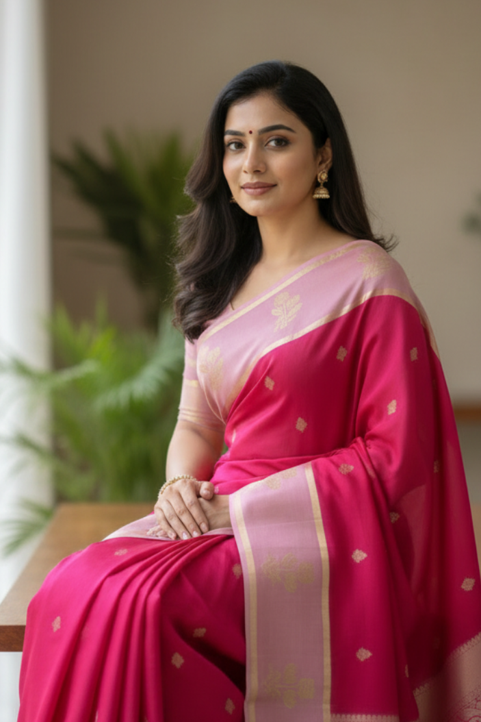 Pink Banarasi Silk Saree