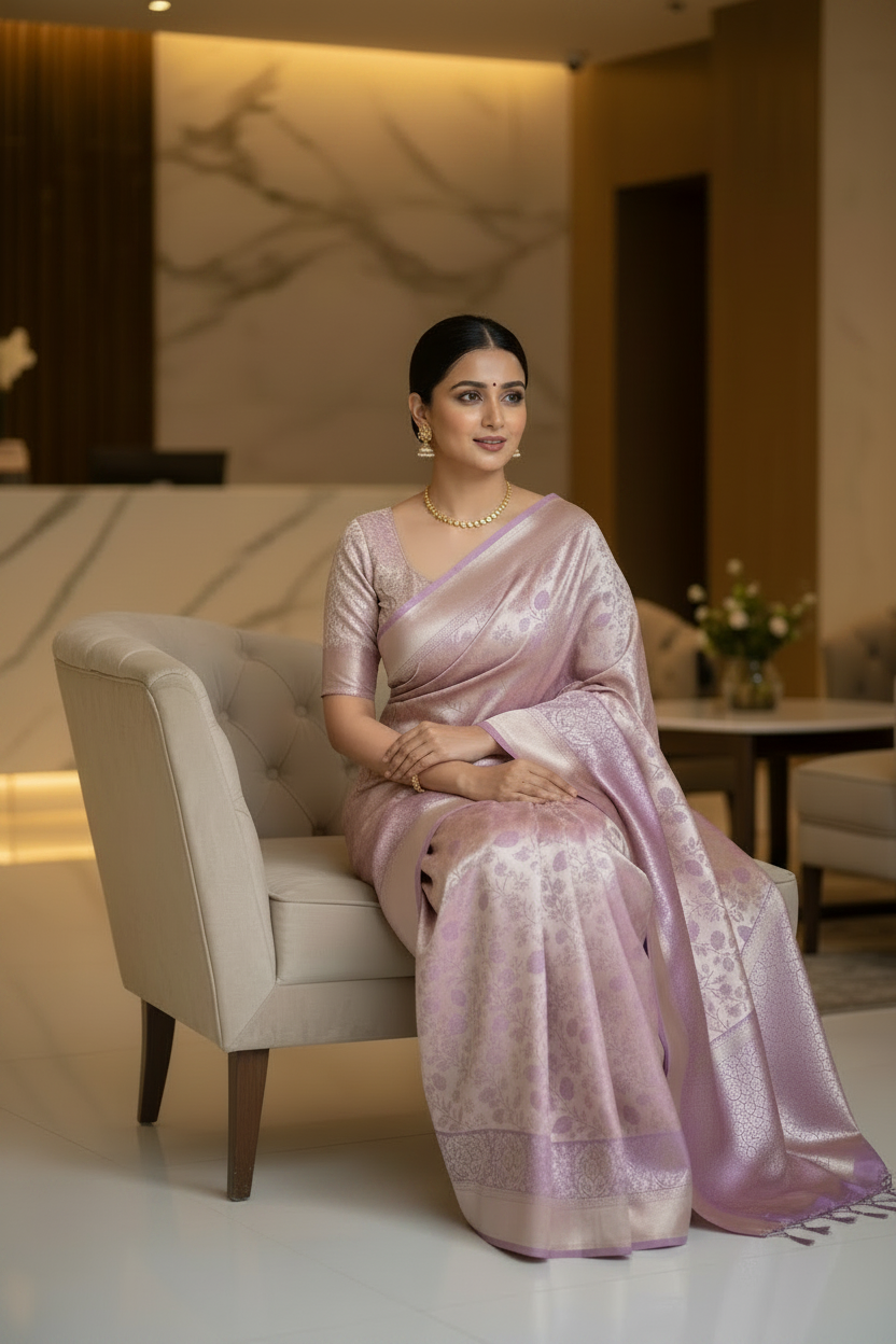Lavender Kanchi Soft Tissue Silk Saree